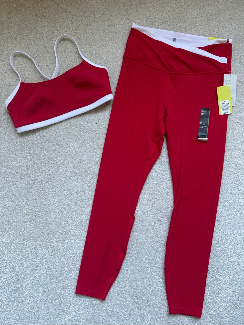 all in motion Red & White High-Waist Leggings with Matching Sports Bra